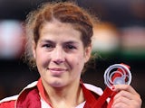 Yana Rattigan of England with her Silver medal after the 48kg Freestyle Wrestling Gold medal match on July 29, 2014