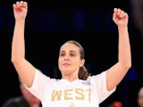 Western Conference WNBA All-Star Becky Hammon #25 of the San Antonio Stars follows through on her shot during the Sears Shooting Stars Competition 2014 on February 15, 2014