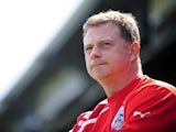 Mark Robins, Manager of Huddersfield Town looks on during the Sky Bet Championship match between Yeovil Town and Huddersfield Town at Huish Park on April 21, 2014