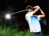 Tiger Woods of the United States hits a tee shot during a practice round prior to the start of the 96th US PGA Championship at Valhalla Golf Club on August 6, 2014