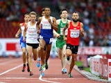 Andrew Osagie leads the pack during the men's 800m heats in Zurich on August 12, 2014