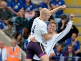 Steven Naismith of Eveton celebrates after their second goal during the Barclays Premier League match between Leicester City and Everton at The King Power Stadium on August 16, 2014