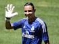 Costa Rican goalkeeper Keylor Navas formerly at Levante poses before a press conference for his official presentation at the Santiago Bernabeu on August 5, 2014