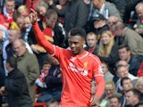 Liverpool's English striker Daniel Sturridge celebrates scoring his team's second goal during the English Premier League football match between Liverpool and Southampton at Anfield stadium in Liverpool, northwest England, on August 17, 2014