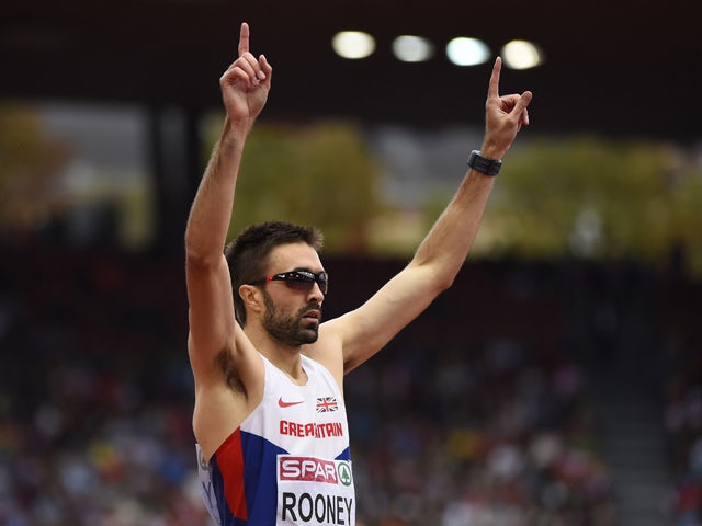Great Britain's Martyn Rooney celebrates his victory in the Men's 400m final during the European Athletics Championships at the Letzigrund stadium in Zurich on August 15, 2014