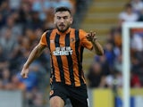 Robert Snodgrass of Hull City controls the ball during the UEFA Europa League third qualifying round: second leg match between Hull City and AS Trencin at KC Stadium on August 7, 2014