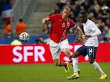 Norway's defender Brede Hangeland vies with France's midfielder Blaise Matuidi during a friendly football match between France and Norway at the Stade de France in Saint-Denis near Paris, on May 27, 2014