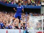 Diego Costa of Chelsea celebrates as he scores their first goal during the Barclays Premier League match between Chelsea and Leicester City at Stamford Bridge on August 23, 2014