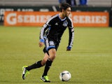 Chris Wondolowski #8 of the San Jose Earthquakes moves up the field during the second half of the game against AIK at JELD-WEN Field on February 20, 2013