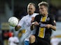 Hull's player David Meyler and Lokeren's player Alexander Scholz vie for the ball during the Europa League play-off football match between Sporting Lokeren and Hull City AFC, on August 22, 2014