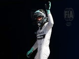 Nico Rosberg of Germany and Mercedes GP celebrates after claiming pole position during qualifying ahead of the Belgian Grand Prix at Circuit de Spa-Francorchamps on August 23, 2014