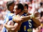 Ryan Hall of Leeds celebrates with team mates after scoring a try during the Tetley's Challenge Cup Final between Leeds Rhinos and Castleford Tigers on August 23, 2014