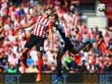 Graziano Pelle of Southampton and Craig Dawson of West Brom compete for the ball during the Barclays Premier League match between Southampton and West Bromwich Albion at St Mary's Stadium on August 23, 2014