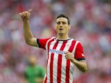 Aritz Aduriz of Athletic Club Bilbao reacts during the La Liga match between Athletic Club and Levante UD at San Mames Stadium on August 30, 2014