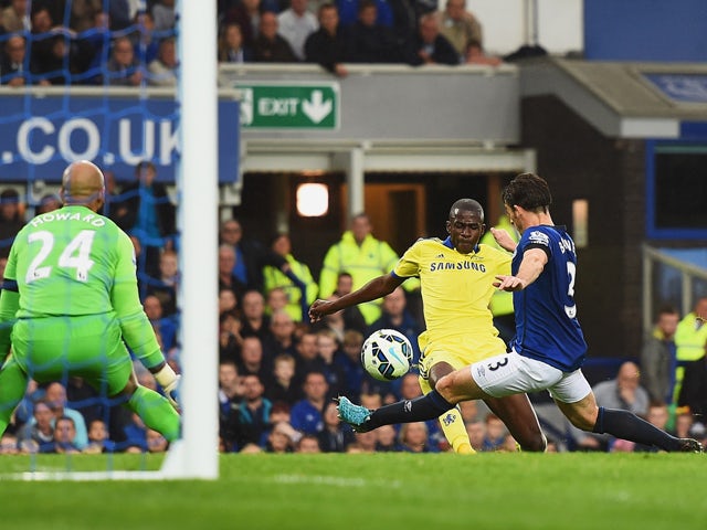 Ramires of Chelsea scores his team's fifth goal during the Barclays Premier League match between Everton and Chelsea at Goodison Park on August 30, 2014