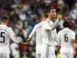 Cristiano Ronaldo celebrates scoring a last-minute goal for Real Madrid against Cordoba on August 25, 2014
