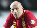 James Collins of Wales reacts at the final whistle in the FIFA 2014 World Cup qualifying football match between Wales and Croatia at Liberty Stadium in Swansea, south Wales, on March 26, 2013