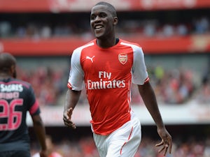 Joel Campbell of Arsenal celebrates scoring during the Emirates Cup match between Arsenal and Benfica at the Emirates Stadium on August 2, 2014 