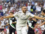 Karim Benzema celebrates scoring the opener for Real Madrid against Cordoba on August 25, 2014