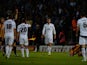 Luke Murphy of Leeds United reacts after being sent off during the Capital One Cup second round match between Bradford City and Leeds United at Coral Windows Stadium, Valley Parade on August 27, 2014