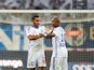 Marseille's French forward Dimitri Payet celebrates with Marseille's Ghanaian forward Andre Ayew after scoring his second goal during the French L1 football match Olympique de Marseille vs OGC Nice on August 29, 2014
