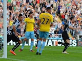 Michael Williamson of Newcastle United celebrates scoring their third goal during the Barclays Premier League match between Newcastle United and Crystal Palace at St James' Park on August 30, 2014
