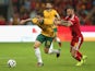 Chris Herd of Australia is challenged by Steven Defour during International friendly match between Belgium and Australia at Stade de Sclessin on September 4, 2014