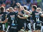 Exeter Chiefs celebrate after a try in their 52-0 victory during the Aviva Premiership match between London Welsh and Exeter Chiefs at the Kassam Stadium on September 7, 2014