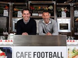 Gary Neville and Ryan Giggs pose in the cafe of new venture Hotel Football