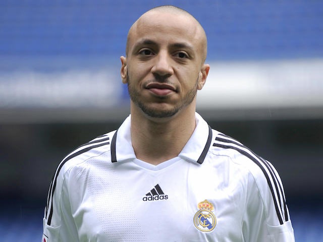 New Real Madrid player French Julien Faubert poses during his official presentation at the Santiago Bernabeu Stadium in Madrid, on February 02, 2009