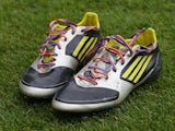 A pair of boots are seen with rainbow laces as part of a anti homophobia campaign prior to the Sky Bet League Two match between Mansfield Town and Northampton Town at One Call Stadium on September 21, 2013
