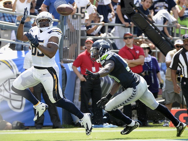 Tight end Antonio Gates #85 of the San Diego Chargers catches a pass for a touchdown against the Seattle Seahawks on September 14, 2014