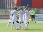 Estigarribia Marcelo of Atalanta celebrates the goal with the teammates during the Serie A match between Cagliari Calcio and Atalanta BC at Stadio Sant'Elia on September 14, 2014