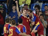 Andorra's defender Ildefons Lima (C) celebrates with teammates after scoring a goal during the Euro 2016 qualifying round football match Andorra against Wales on September 09, 2014