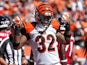 Jeremy Hill #32 of the Cincinnati Bengals celebrates after scoring a touchdown during the third quarter against the Atlanta Falcons on September 14, 2014