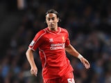 Lazar Markovic of Liverpool in action during the Barclays Premier League match between Manchester City and Liverpool at the Etihad Stadium on August 25, 2014