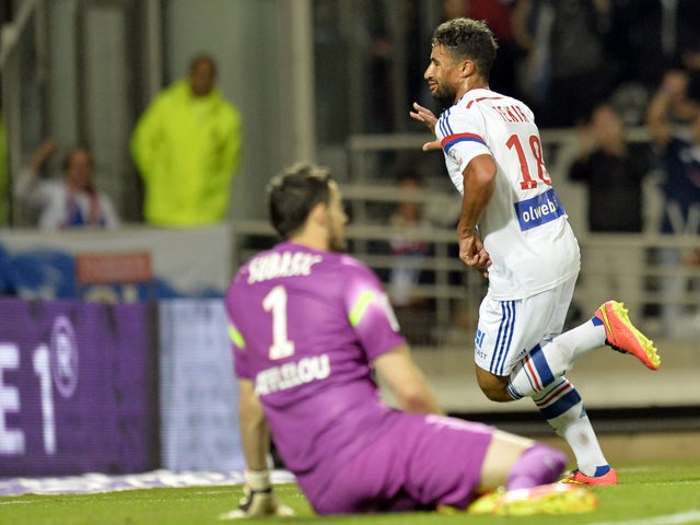 Lyon's French midfielder Nabil Fekir celebrates after scoring a goal during the French L1 football match between Lyon and Monaco at the Gerland stadium in Lyon on September 12, 2014