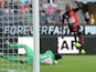 Rennes' French midfielder Abdoulaye Doucoure scores in front of Paris' Italian goalkeeper Salvatore Sirigu during the French L1 football match between Stade Rennais FC and Paris Saint-Germain (PSG), on September 13, 2014