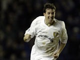 Robbie Fowler of Leeds United celebrates scoring against Ipswich Town in the FA Barclaycard Premiership game at Elland Road on March 6, 2002
