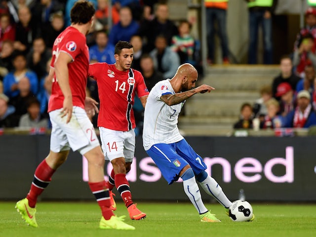 Simone Zaza of Italy #7 scores the first goal during the UEFA EURO 2016 qualifier match between Norway and Italy at Ullevaal Stadion on September 9, 2014