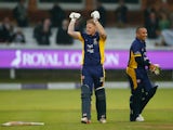 Ben Stokes and Gareth Breese of Durham celebrate winning the Royal London One-Day Cup Final between Warwickshire and Durham at Lord's Cricket Ground on September 20, 2014