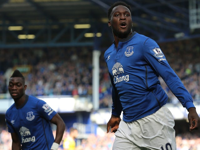 Everton's Belgian striker Romelu Lukaku celebrates scoring the opening goal of the English Premier League football match between Everton and Crystal Palace at Goodison Park in Liverpool on September 21, 2014
