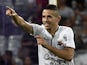 Caen's French forward Florian Raspentino celebrates after scoring a goal during the French L1 football match Toulouse vs Caen on September 20, 2014