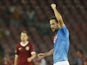 Napoli's Argentinian forward Gonzalo Higuain (C) celebrates after scoring a penalty during the UEFA Europa League Group I football match against Sparta Prague on September 18, 2014