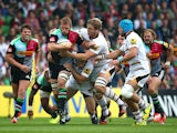 Chris Robshaw of Harlequins looks to break during the Aviva Premiership match between Harlequins and Wasps at Twickenham Stoop on September 20, 2014