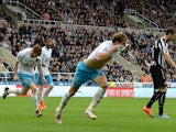 Nikica Jelavic of Hull City celebrates scoring during Premier League Football match between Newcastle United and Hull City at St James' Park on September 20, 2014