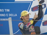 Jack Miller of Australia and Red Bull KTM Ajo celebrates the third place on the podium at the end of the Moto3 race during the MotoGP of San Marino - Race at Misano World Circuit on September 14, 2014