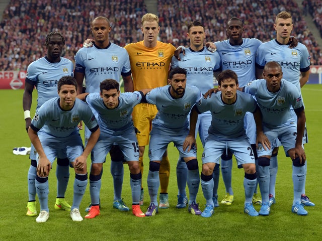 Manchester City players pose prior the first leg UEFA Champions League Group E football match Borussia FC Bayern Munchen v Manchester City in Munich, Germany on September 17, 2014