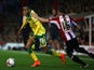 Martin Olsson of Norwich attacks during the Sky Bet Championship match between Brentford and Norwich City at Griffin Park on September 16, 2014