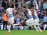 Niko Kranjcar of QPR celebrates scoring with a free kick during the Barclays Premier League match between Queens Park Rangers and Stoke City at Loftus Road on September 20, 2014 